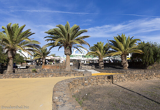 Palmen am Sandstrand von Costa Teguise auf Lanzarote