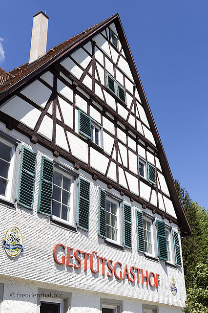 Fachwerkgiebel des Gestütshofs bei Gomadingen-Offenhausen