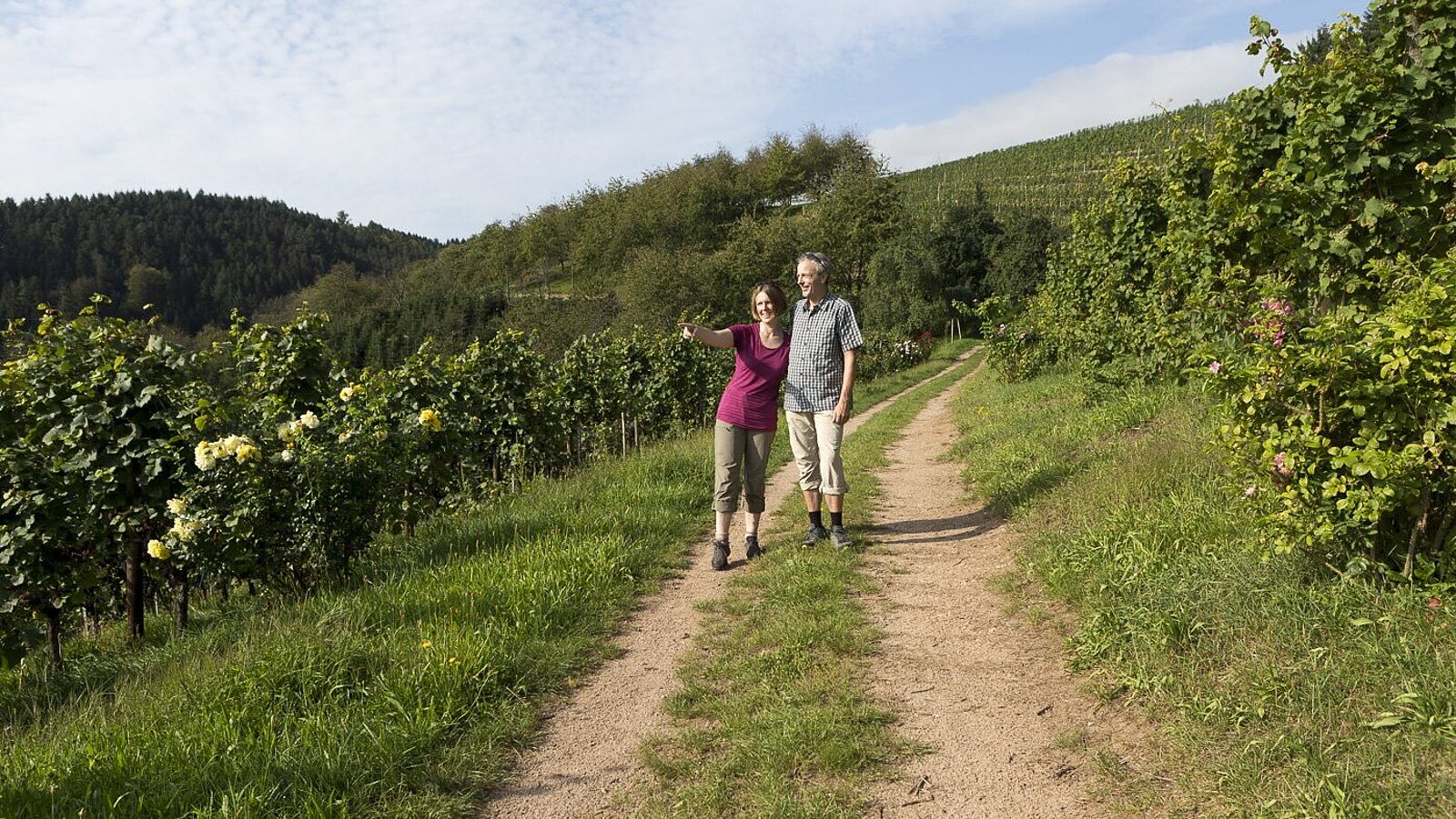 Zwei Wanderer auf dem Brennersteig bei Oberkirch im Renchtal