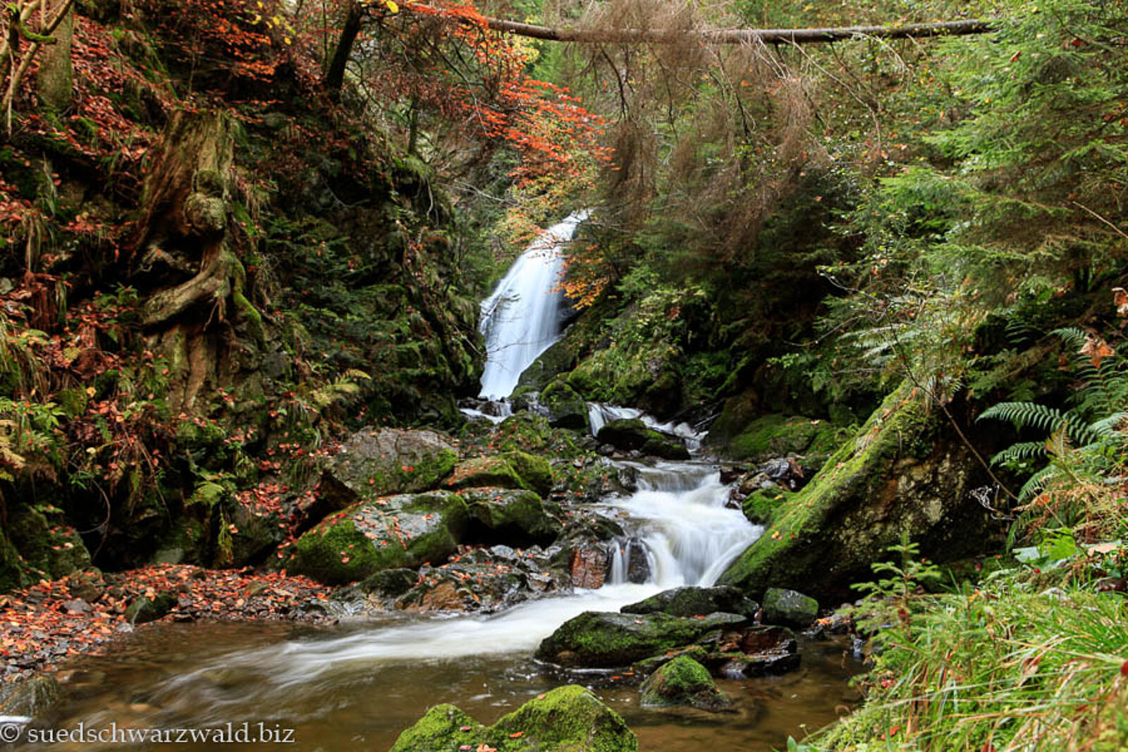 Mystischer Wasserfall in der Ravennaschlucht des Höllentals