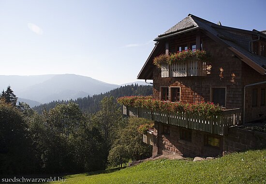 Die Renchtalhütte im Licht der aufgehenden Sonne am Wiesensteig im oberen Renchtal
